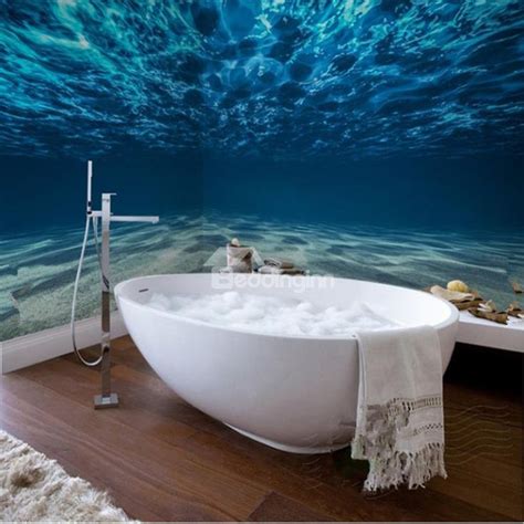 Charming Blue Ocean Pattern Waterproof 3D Bathroom Wall Murals