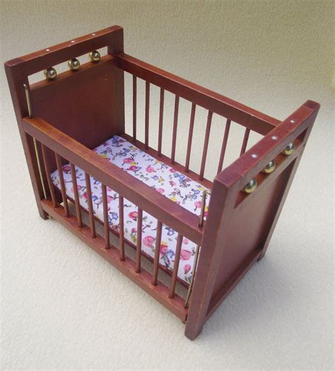 Miniature Dolls House Furniture 12th Scale Wooden Baby Cot With Drop