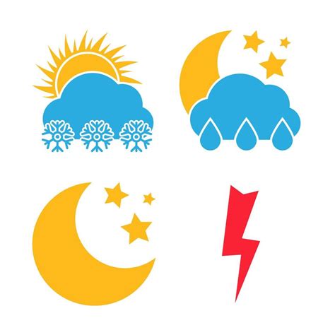 Set Of Four Weather Icons Multicolored Icons For Different Weather Conditions Vector