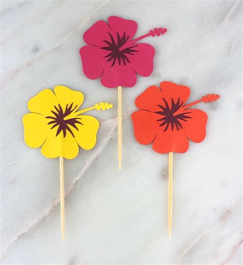 Hawaiian Flower Cupcake Toppers 12 Hawaiian Toothpicks Etsy