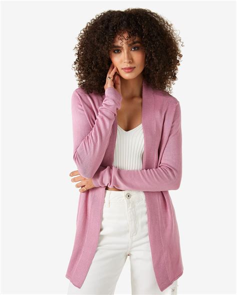 Riachuelo Cardigan Feminino Alongado Manga Longa Tricot Rosa Antigo