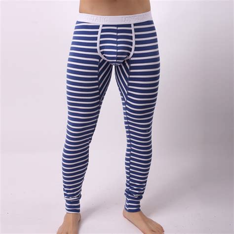 Yuehao Mens Underwear Mens Striped Breathe Patchwork Low Rise Leggings