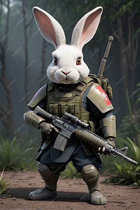 Premium Photo A Rabbit Soldier Ready For War With Advance Wepon