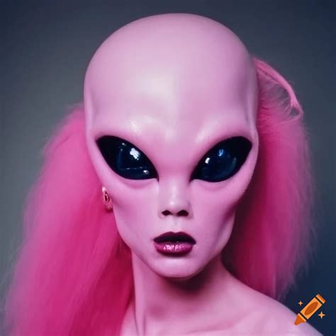 Portrait Of A Pink Glamorous Alien With Striking Features On Craiyon