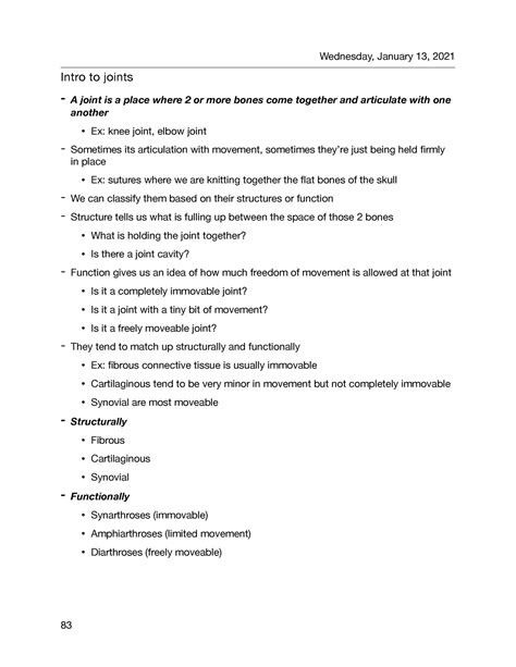 Anp1106 Lecture Notes For Midterm 2 Intro To Joints A Joint Is A