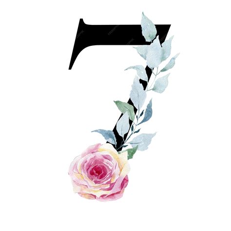 Premium Photo Floral Number 7 With Watercolor Roses