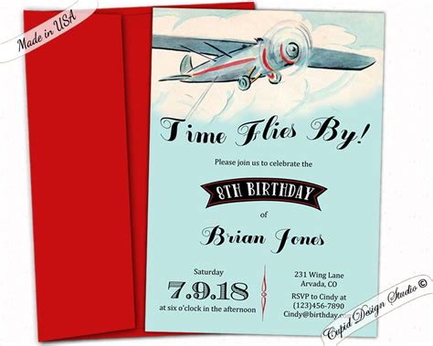 Airplane Birthday Invitation Vintage Airplane Etsy