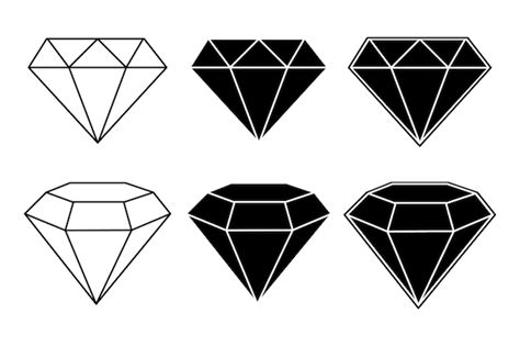 Premium Vector Diamond Icons Set Black And White Flat And 3d Diamonds