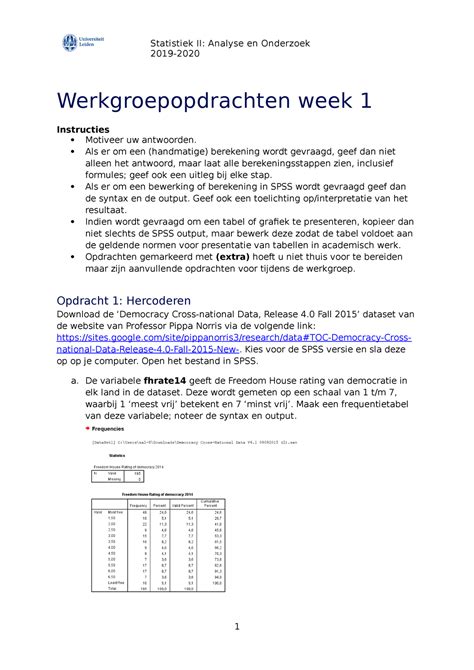 Werkgroepopdracht Week Statistiek Werkgroepopdrachten Week