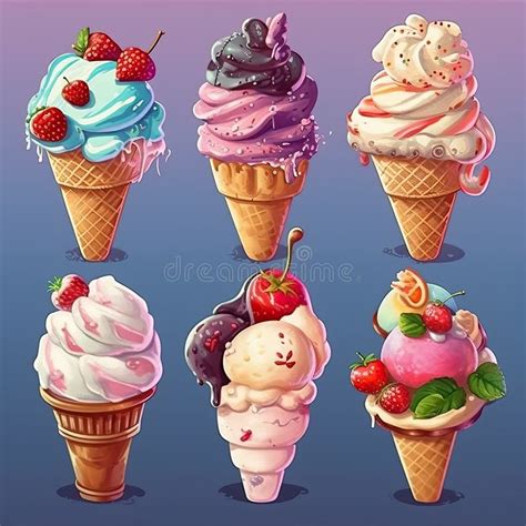 Set of Different Types of Ice Cream,Ice Cream Cone,AI Generated Stock Image - Image of product ...