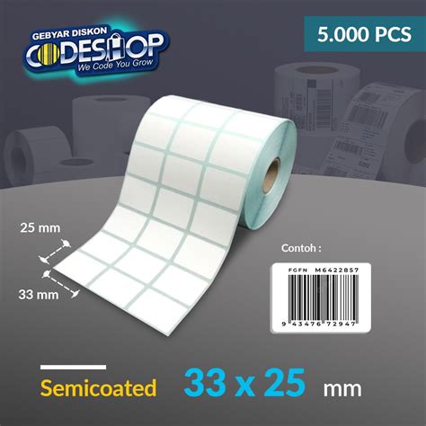 Jual Codeshop Label Semicoated 33 X 25 Mm 3 Line Stiker Printer Barcode