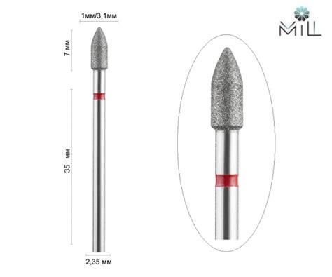 Насадка алмазная Цилиндр остроконечный 3.1 мм красная Mill : цена ...
