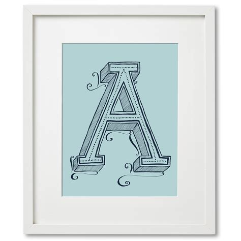 Hand Lettered A Wall Art Rainwashed Blue — Digital Download — Yes