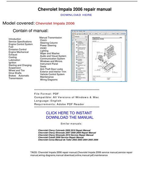 Official Gm Chevy Impala 2006 Repair Manual