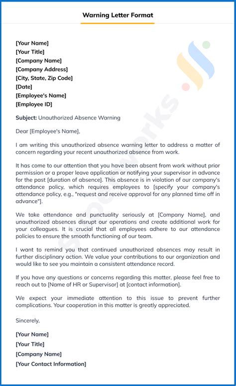 Unauthorized Absence Warning Letter Guide Superworks