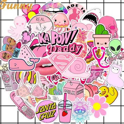 Pcs Pink Aesthetic Sticker Pack Vinyl Waterproof Water Bottle Laptop