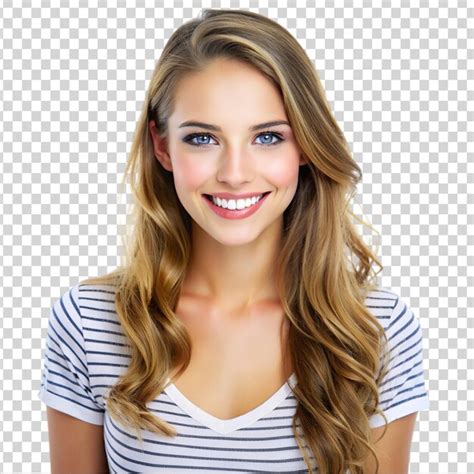 A Woman With Long Blonde Hair And Blue Eyes Wearing A White Shirt On