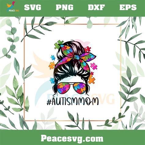 Autism Messy Bun Mom Puzzle Bow Svg Graphic Designs Files Peacesvg