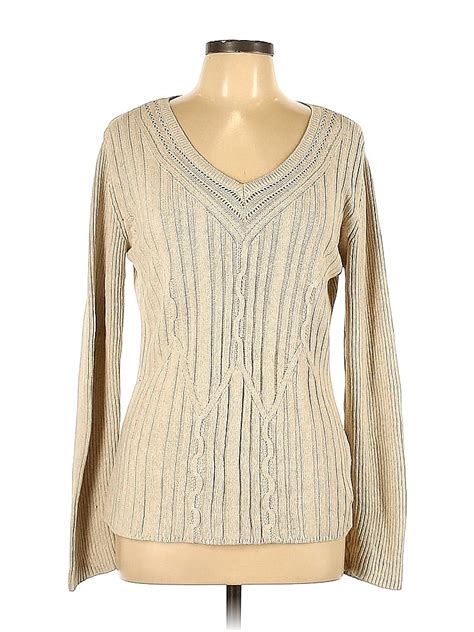 Calvin Klein Jeans Cotton Color Block Solid Tan Ivory Pullover