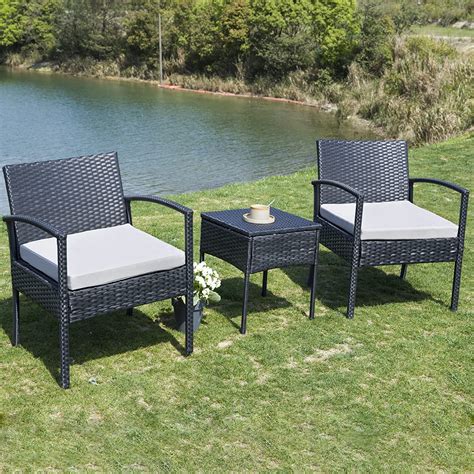 Fhfo Outdoor Patio Furniture Set 3 Pieces Patio Conversation Set Wicker Rattan Bistro Table