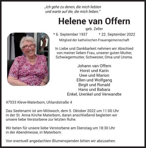 Alle Traueranzeigen für Helene van Offern trauer rp online de