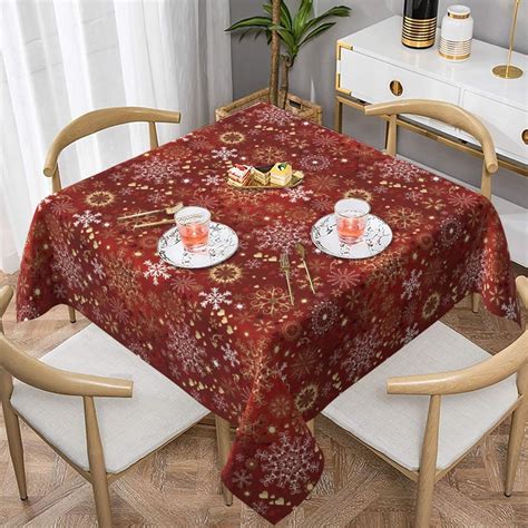 Amazon Zeraoke Red Christmas Snowflake Print Square Tablecloth