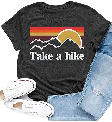 Pfvkeree Womens Top Short Sleeve Take A Hike Letter Print T Shirt Summer Casual Graphic Tees