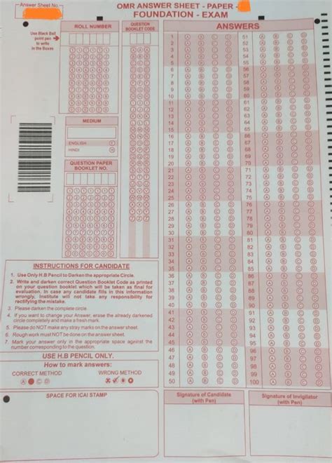 CA OMR Sheet 2024 PDF For ICAI Foundation Intermediate Final Exams