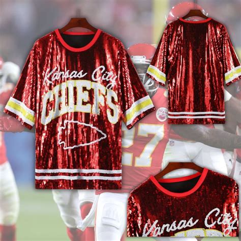 Chiefs Sequin Jersey Women Tunic Tops Red Chief Sequin T Shirt Dress