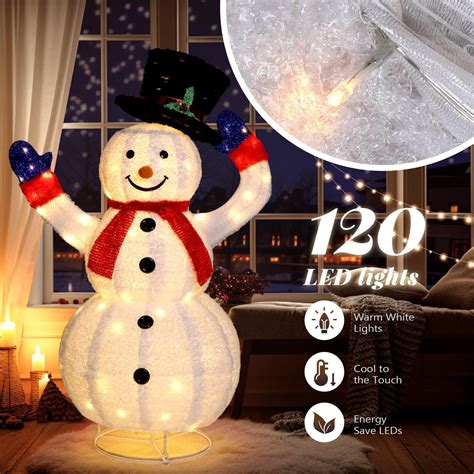 Lighted Christmas Snowman 4ft With 120 Led Collapsible Snowman With Top