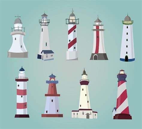 Premium Vector Set Of Cartoon Lighthouses Flat Icons