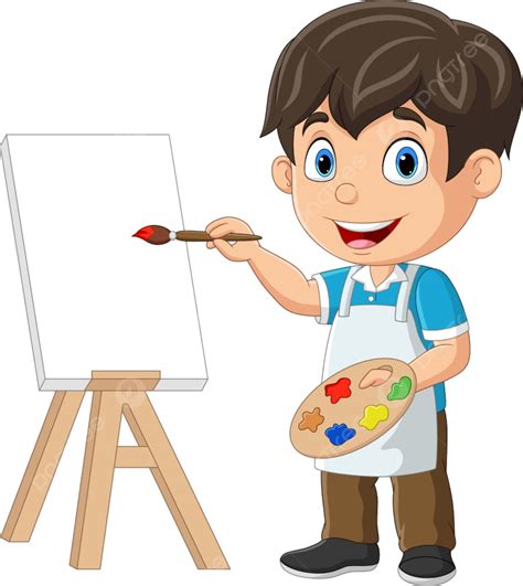 Niño De Dibujos Animados Pintando Sobre Fondo Blanco Png Dibujar