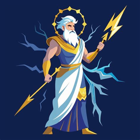 A Cartoon Of A God With A Lightning Bolt On His Head Premium Ai