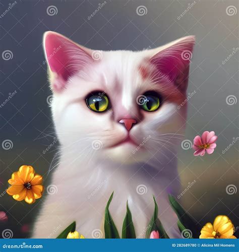 Illustration Of A Colorful Cat Created With Ai Generator Stock