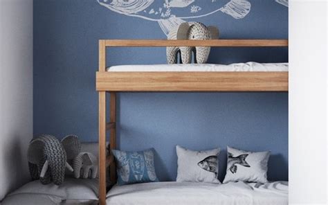 Décor do dia quarto infantil azul beliche e parede ilustrada