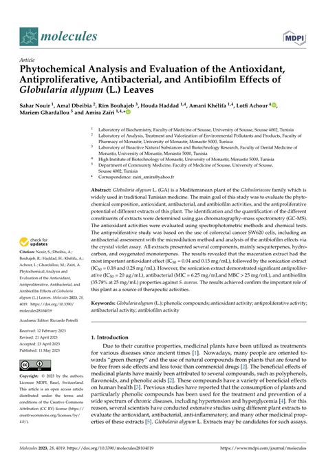 Pdf Phytochemical Analysis And Evaluation Of The Antioxidant