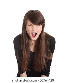 Frustrated Angry Woman Screaming Out Loud Stock Photo