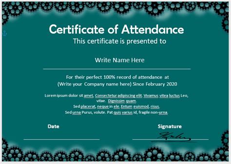 15 Free Perfect Attendance Certificate Templates My Word Templates