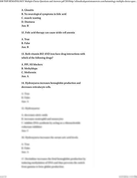 Solution Hematology Multiple Choice Questions And Answers Studypool