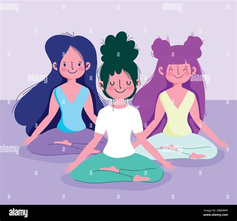 Young Women Practicing Yoga Lotus Pose Activity Sport Exercise At Home