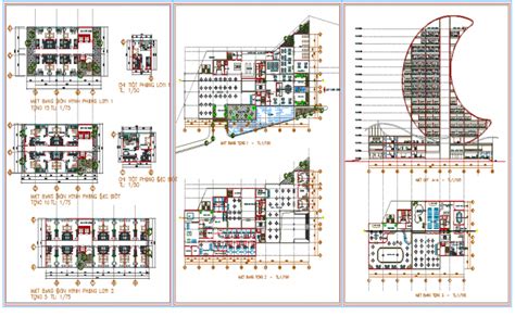 plan and elevation of Hotel dwg file