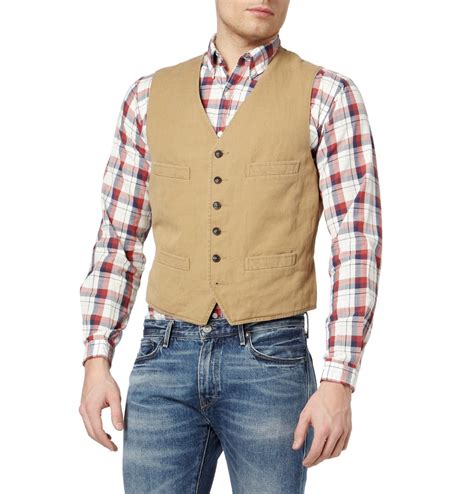 Polo Ralph Lauren Cotton And Linen Blend Waistcoat In Brown For Men Lyst