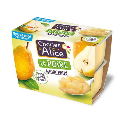 Compote poire morceaux sans sucres ajoutés CHARLES ALICE les 4 pots