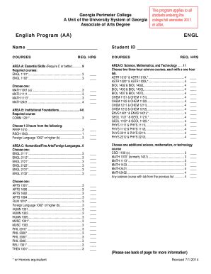 Fillable Online Gpc English Advisement Form Georgia Perimeter College