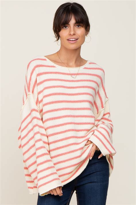 Pink Striped Drop Shoulder Sweater Pinkblush