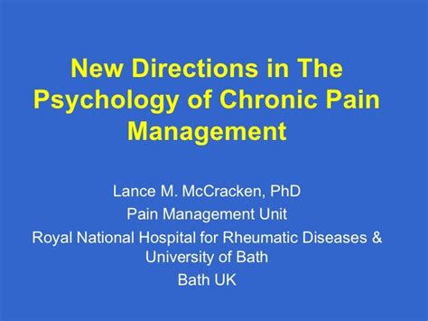 New Directions In The Psychology Of Chronic Pain Management