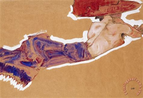 Egon Schiele Reclining Semi Nude With Red Hat Painting Reclining Semi