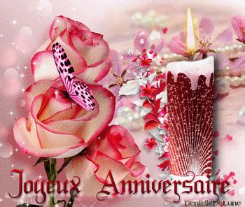 Joyeux Anniversaire Femme Roses Fleurs Papillon Bougie Scintillante