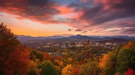 An Autumn Skyline Against The Mountains And Foliage Background