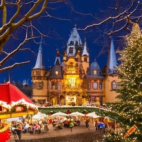 Schloss Drachenburg Covered In Snow During Christmas Market On Craiyon